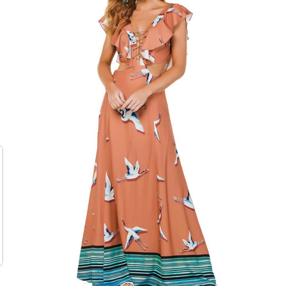 Open back ruffled maxi